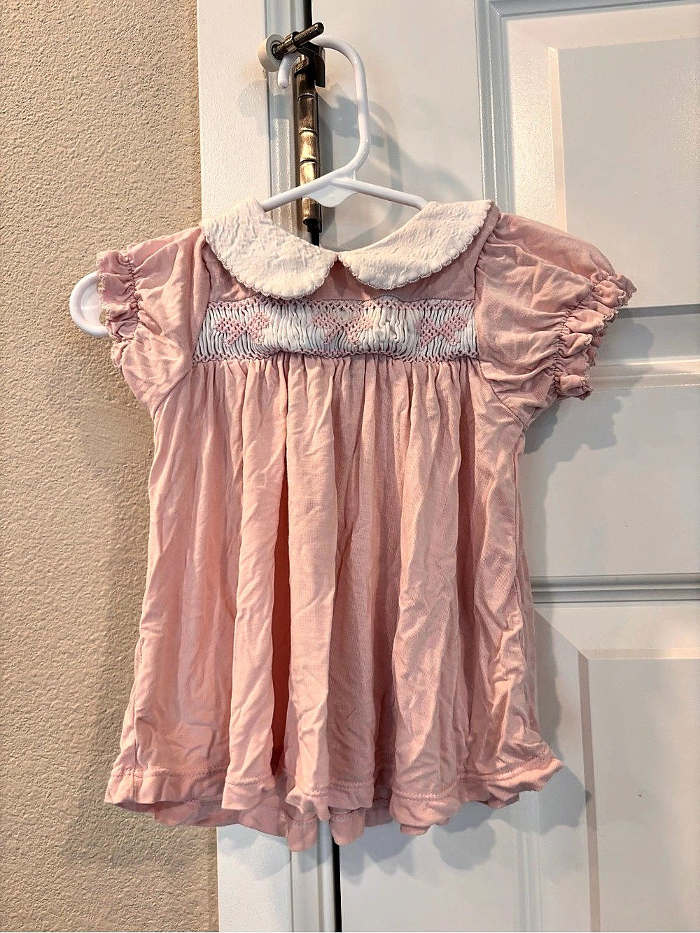 Angel Dear Baby Girl Pink & White Smocked Dress 3-6M